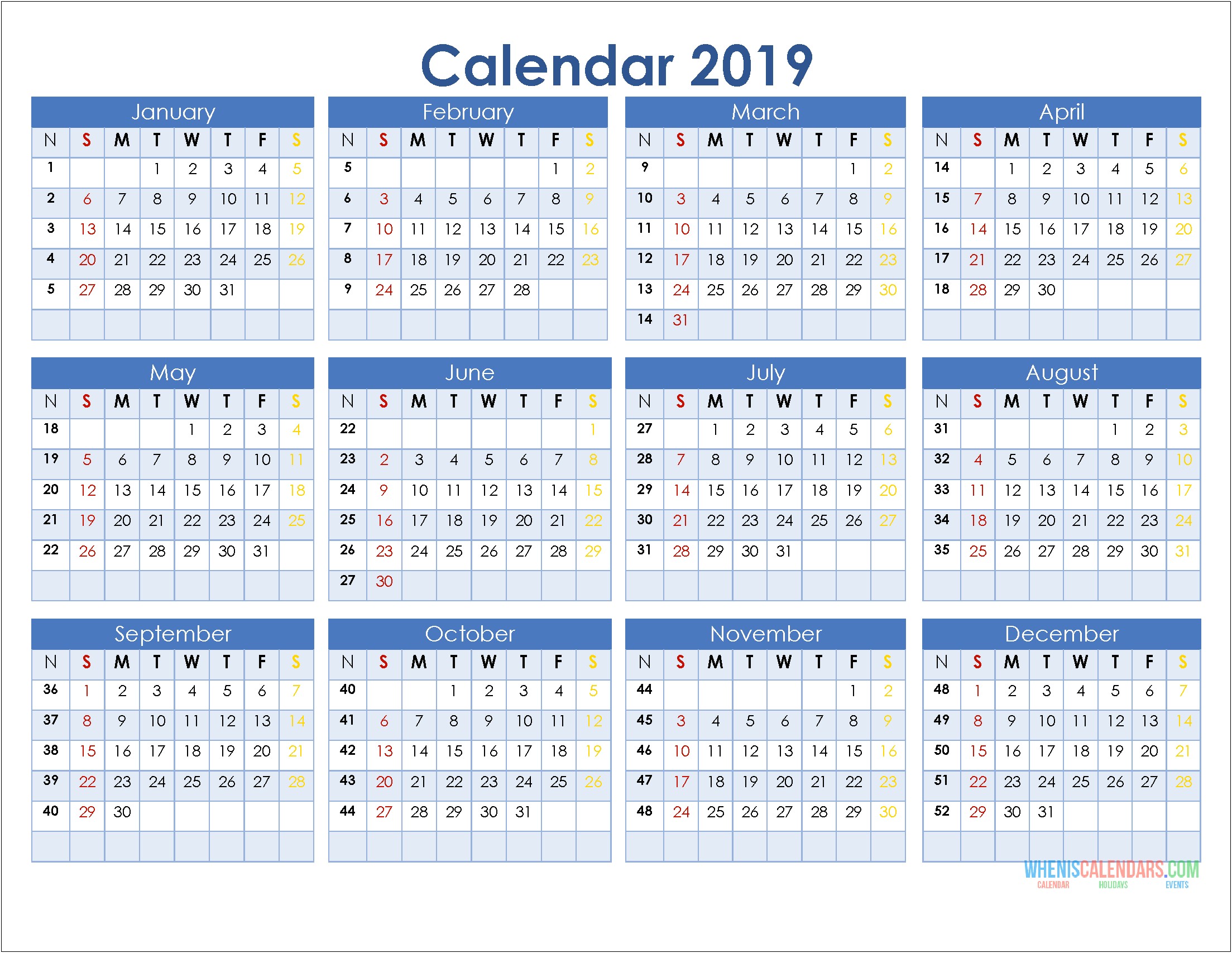 2018 12 Month Calendar Template For Word