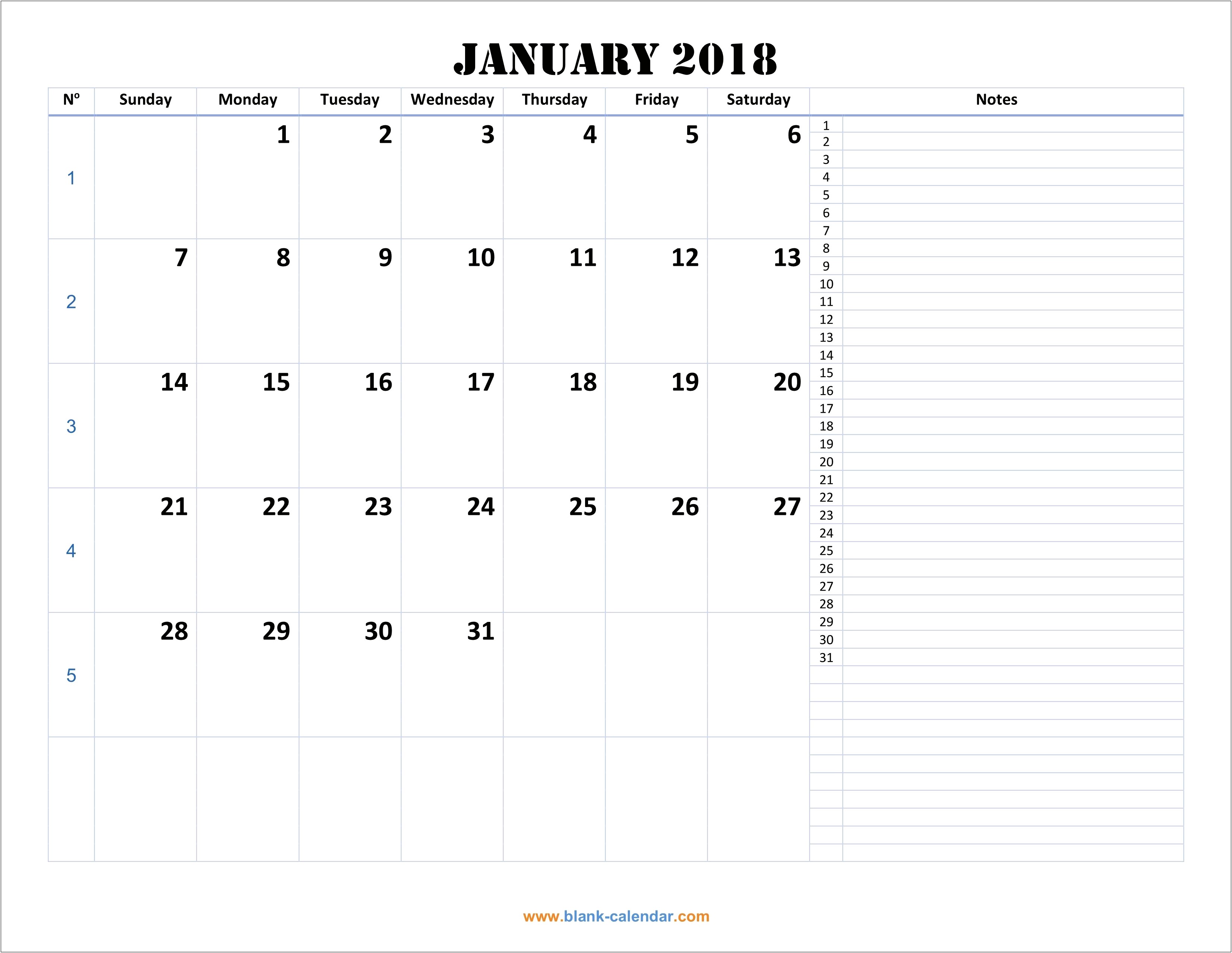 2018 Calendar Template Portrait Monthly Word