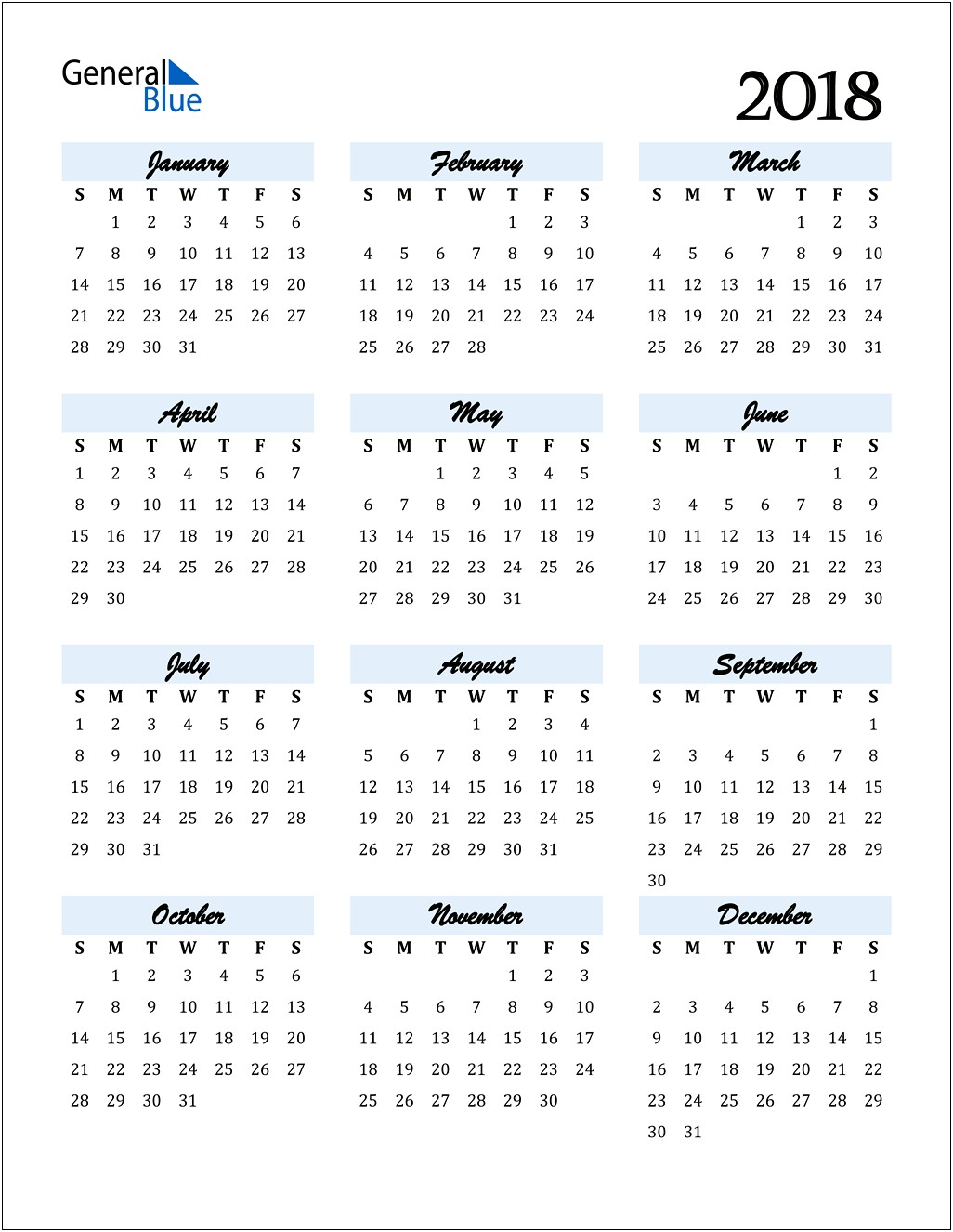 2018 Monthly Calendar Portrait Word Template