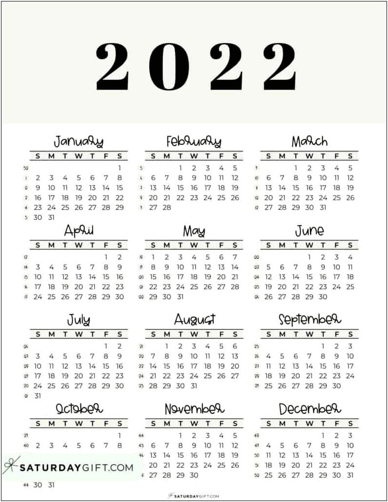 2018 Year At A Glance Calendar Template Word