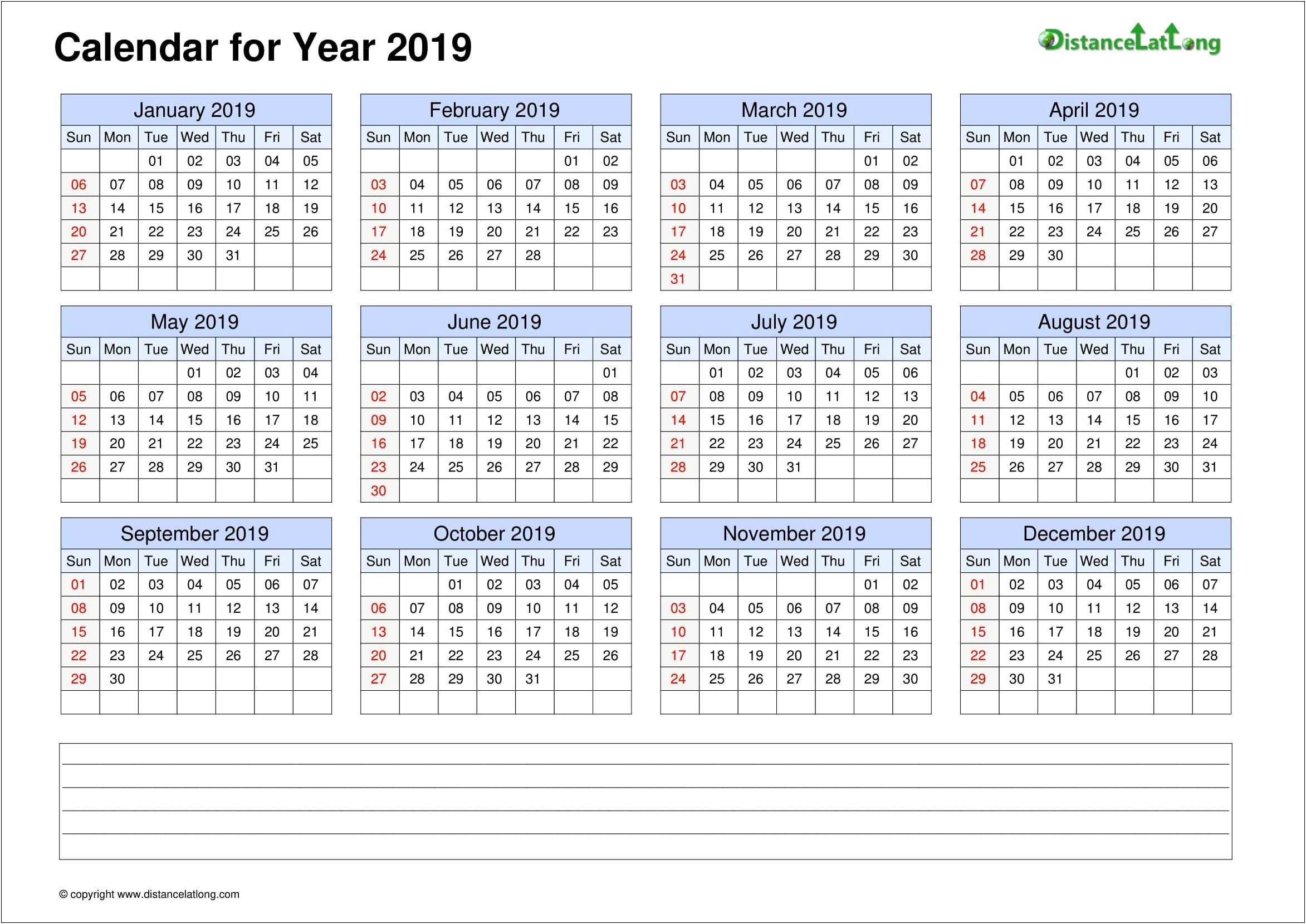 2019 Calendar Template Word Monday To Sunday