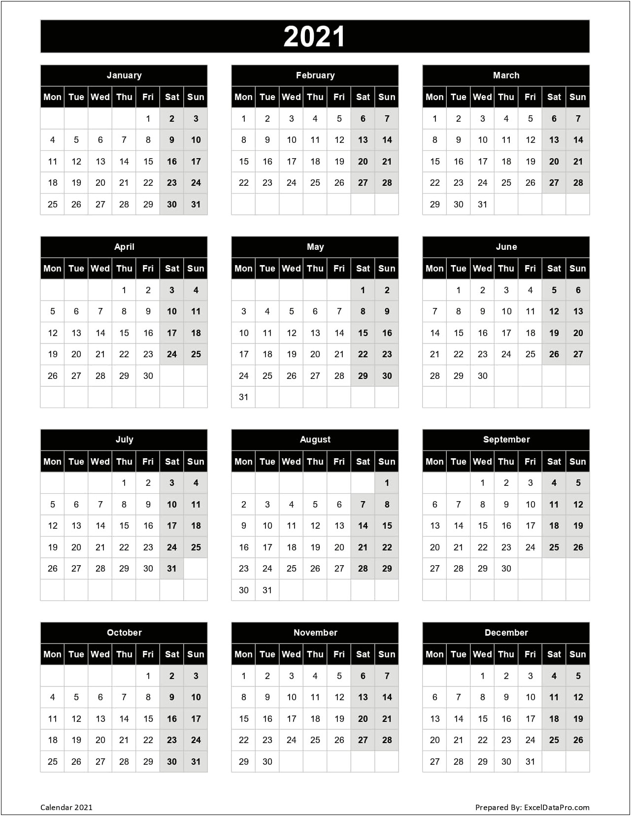 2019 Calendar Template Word Starting Monday