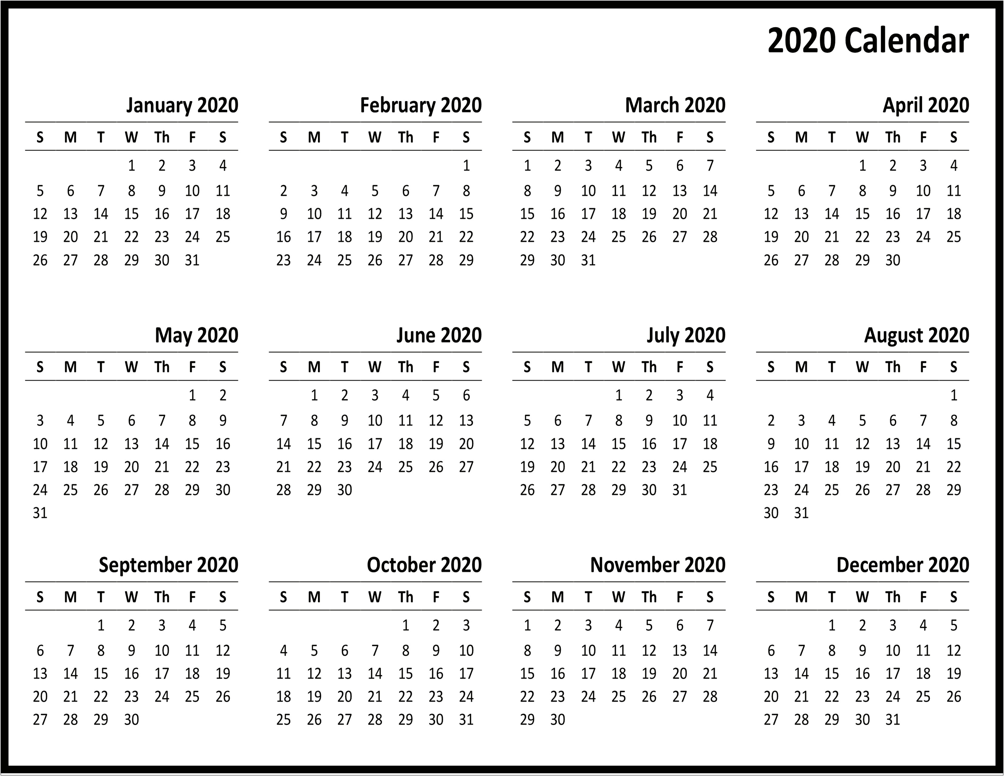 2019 Full Year Calendar Template Word