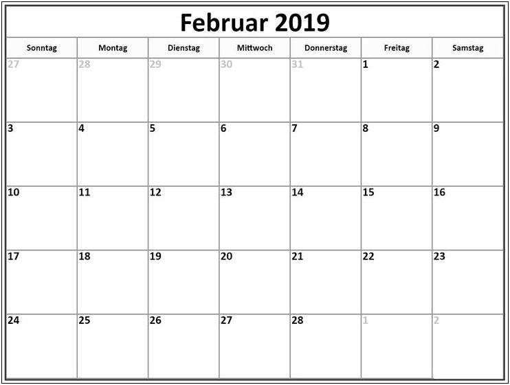 2019 Monthly Calendar Template Word Printable