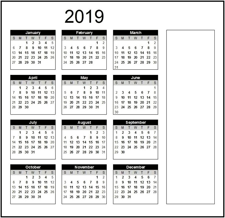 2019 Monthly Calendar Template Word Wih Holidays