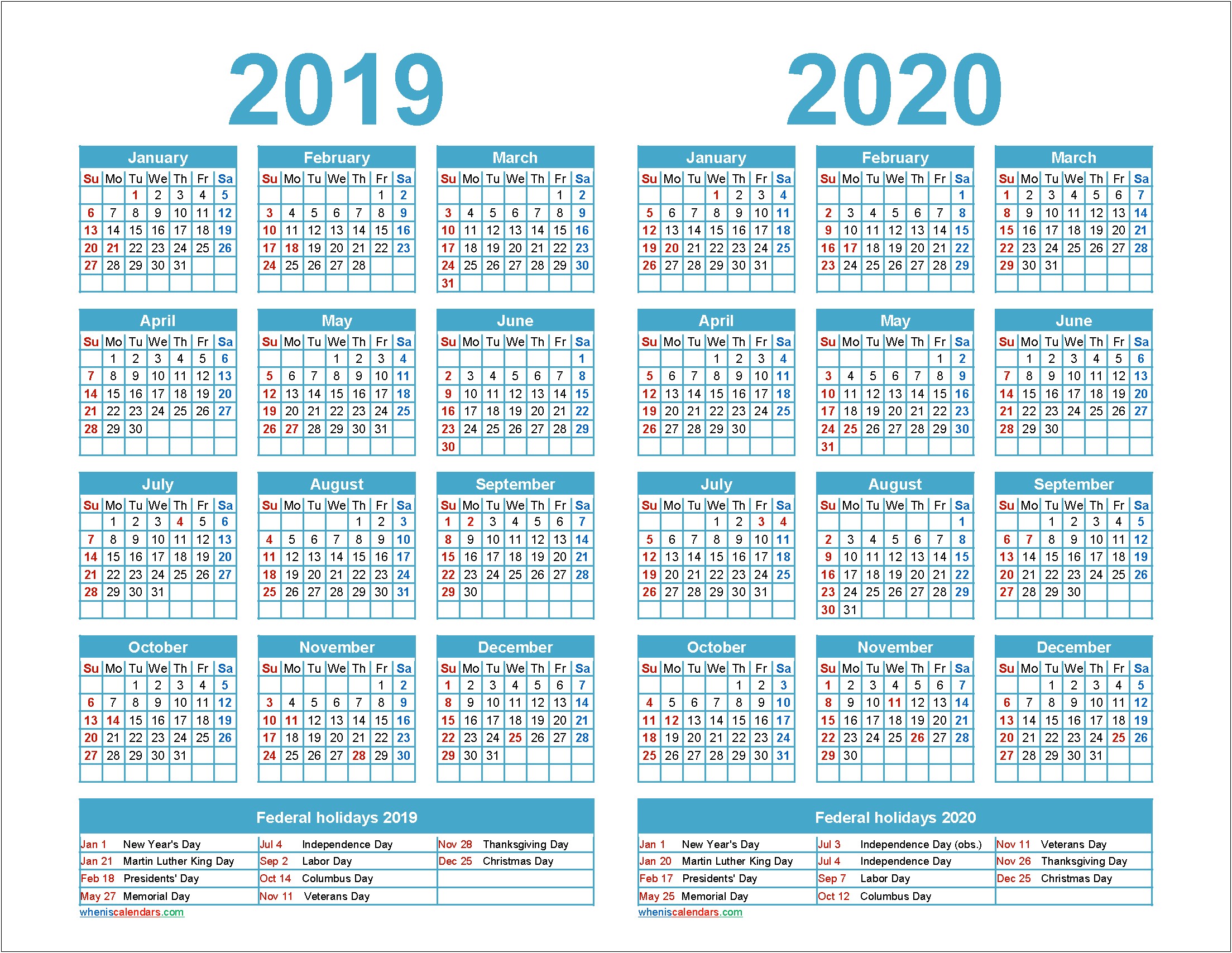 2019 Word Calendar Template With Holidays