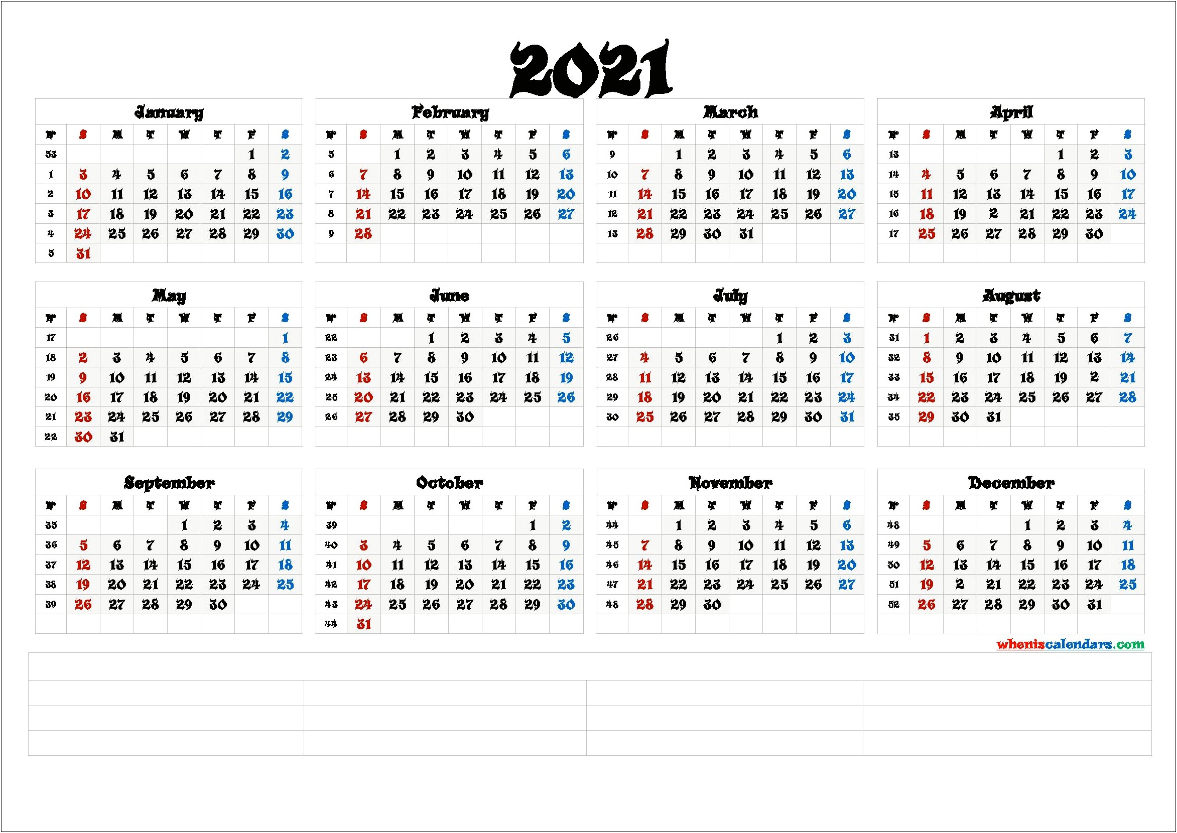 2020 12 Month Calendar Word Template
