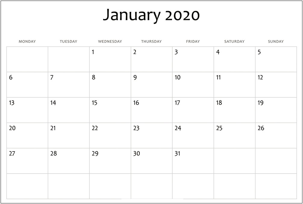 2020 Monthly Calendar Template Word February