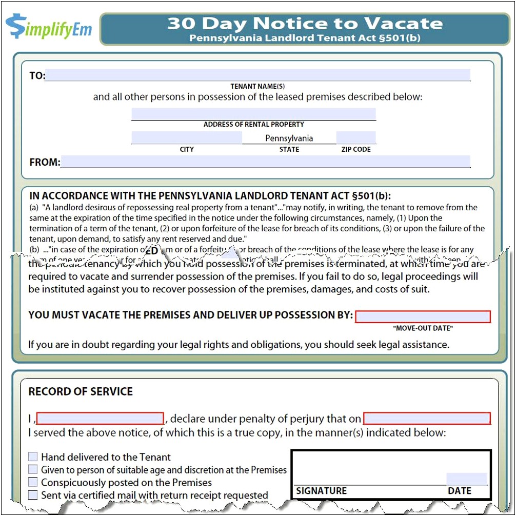 30 Day Notice To Landlord Template Word