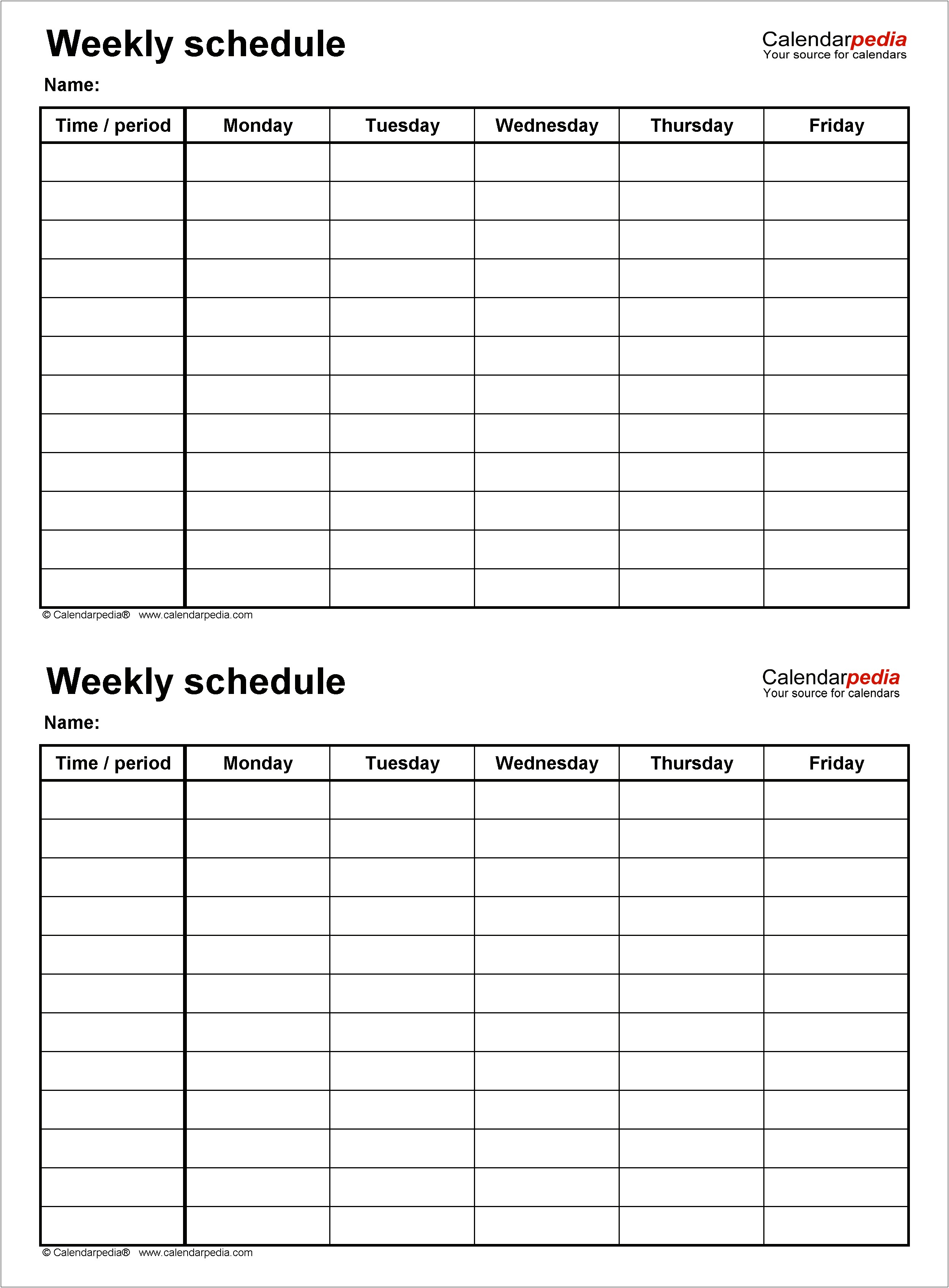 5 Day Weekly Planner Template Word