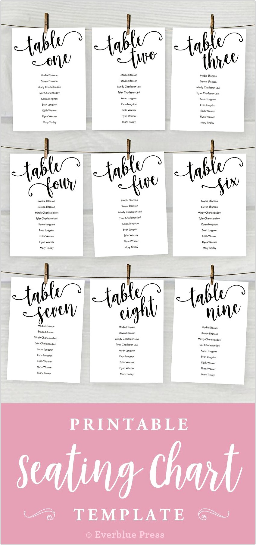 5 X 7 Word Template Seating Chart