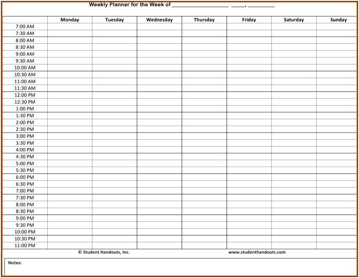 7 Day Weekly Planner Template Word