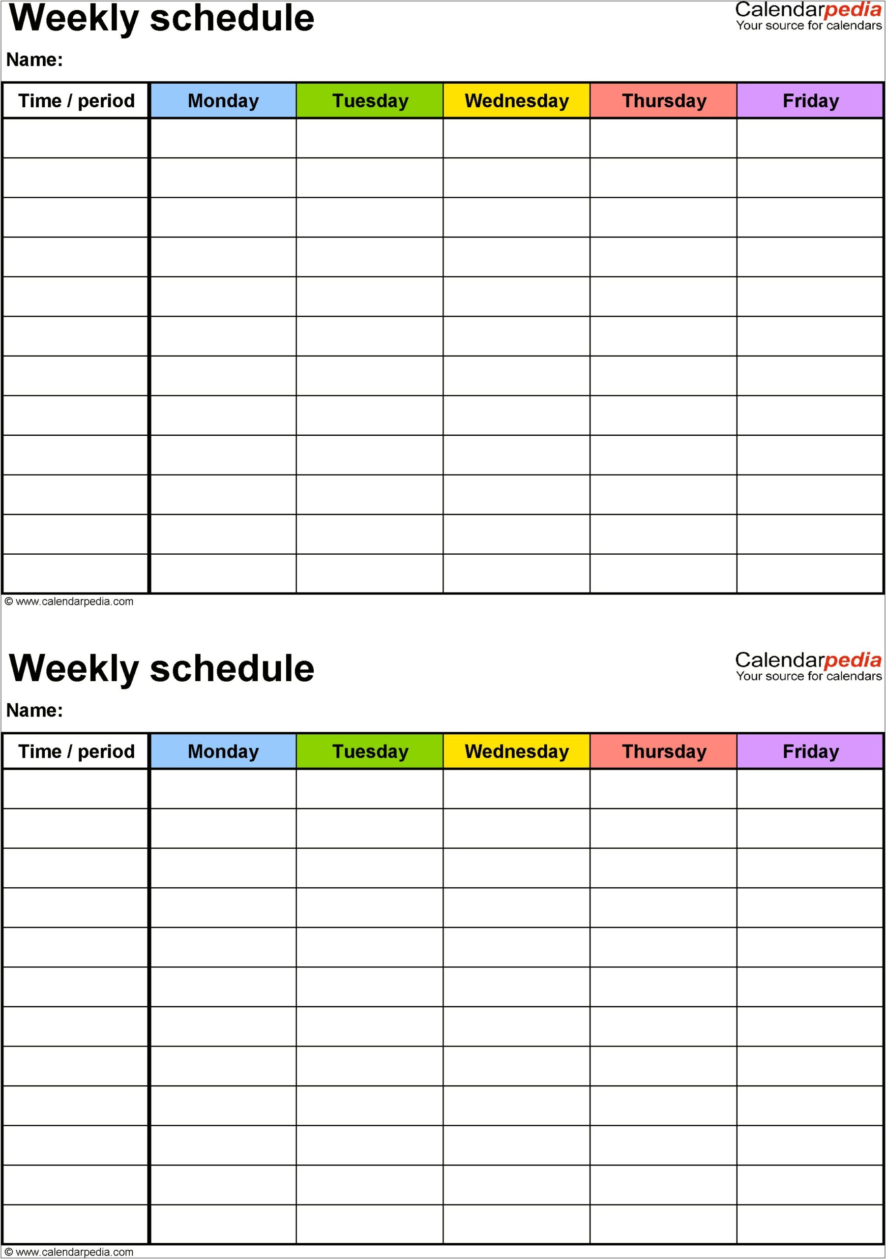 7 Day Weekly Schedule Template Word