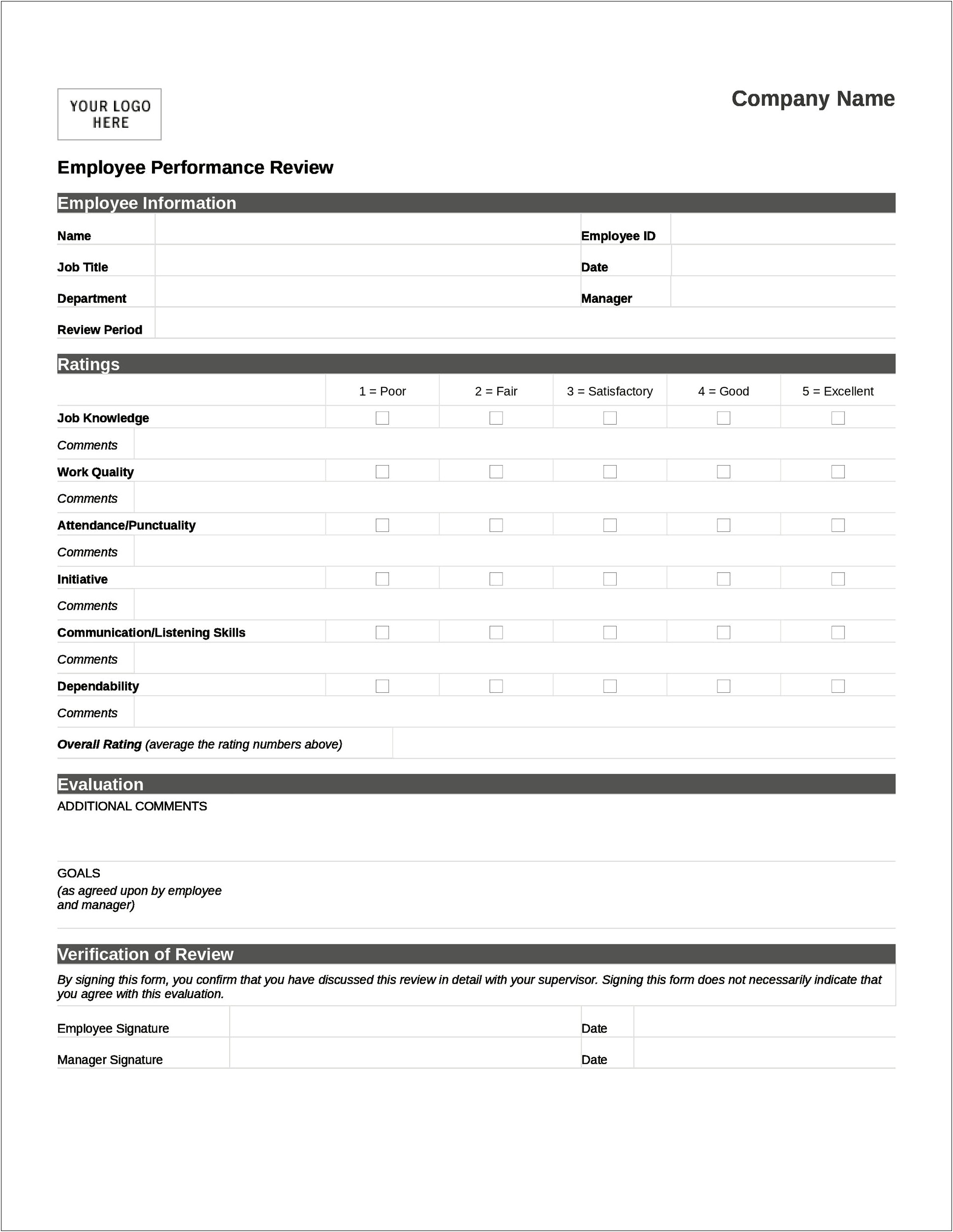 90 Day Performance Review Template Word