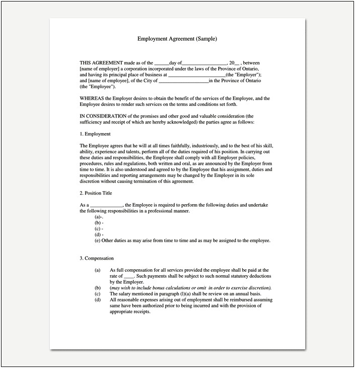 Addendum To Employment Contract Template Word