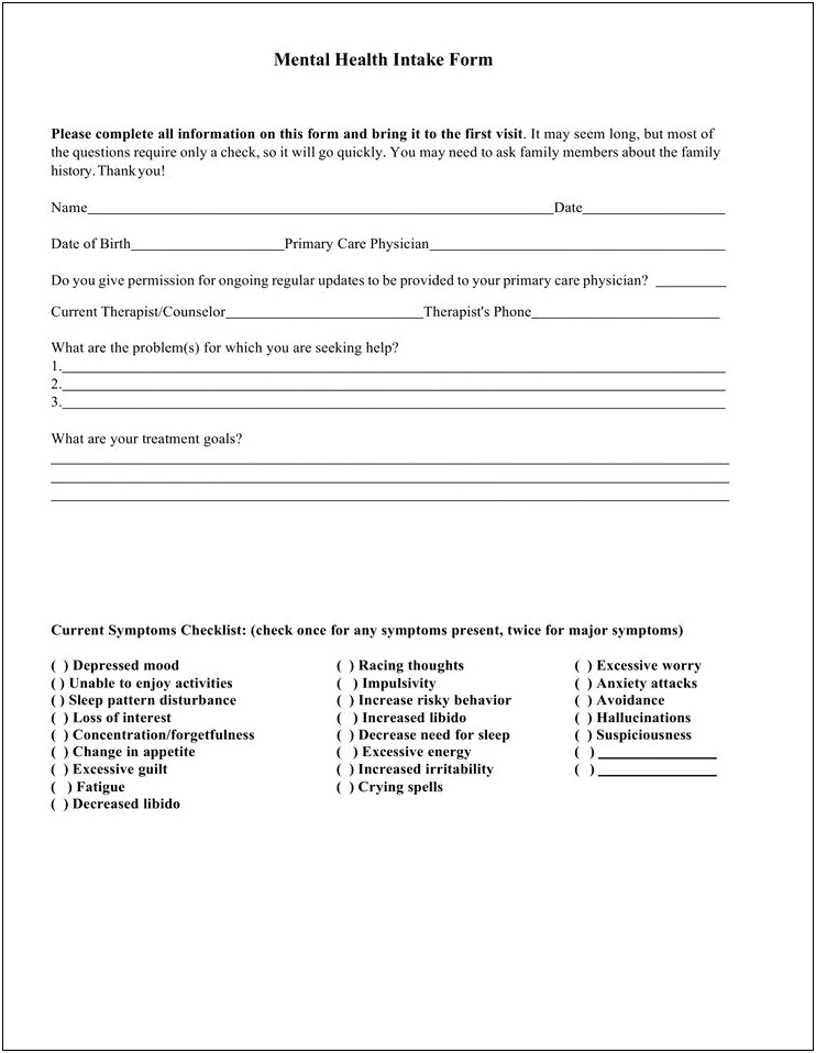 Adult Mental Health Word Form Template