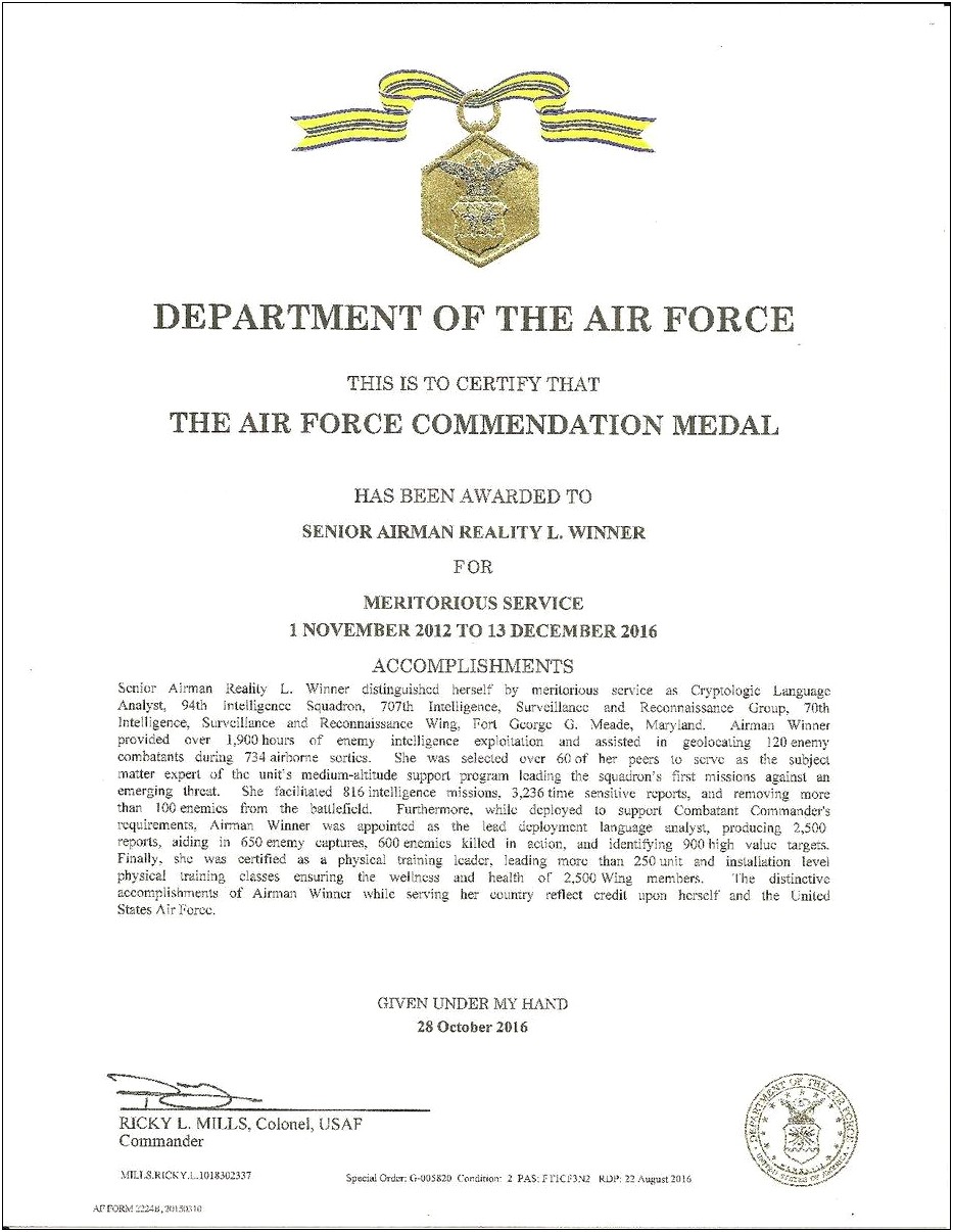 Air Force Achievement Medal Template Word