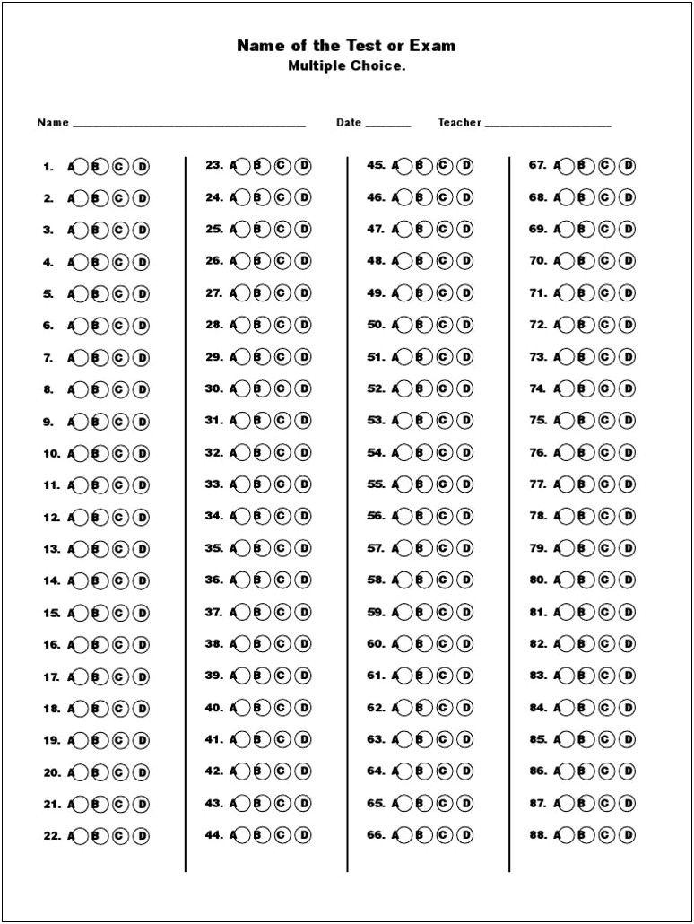 Answer Sheet Template 1 60 Word