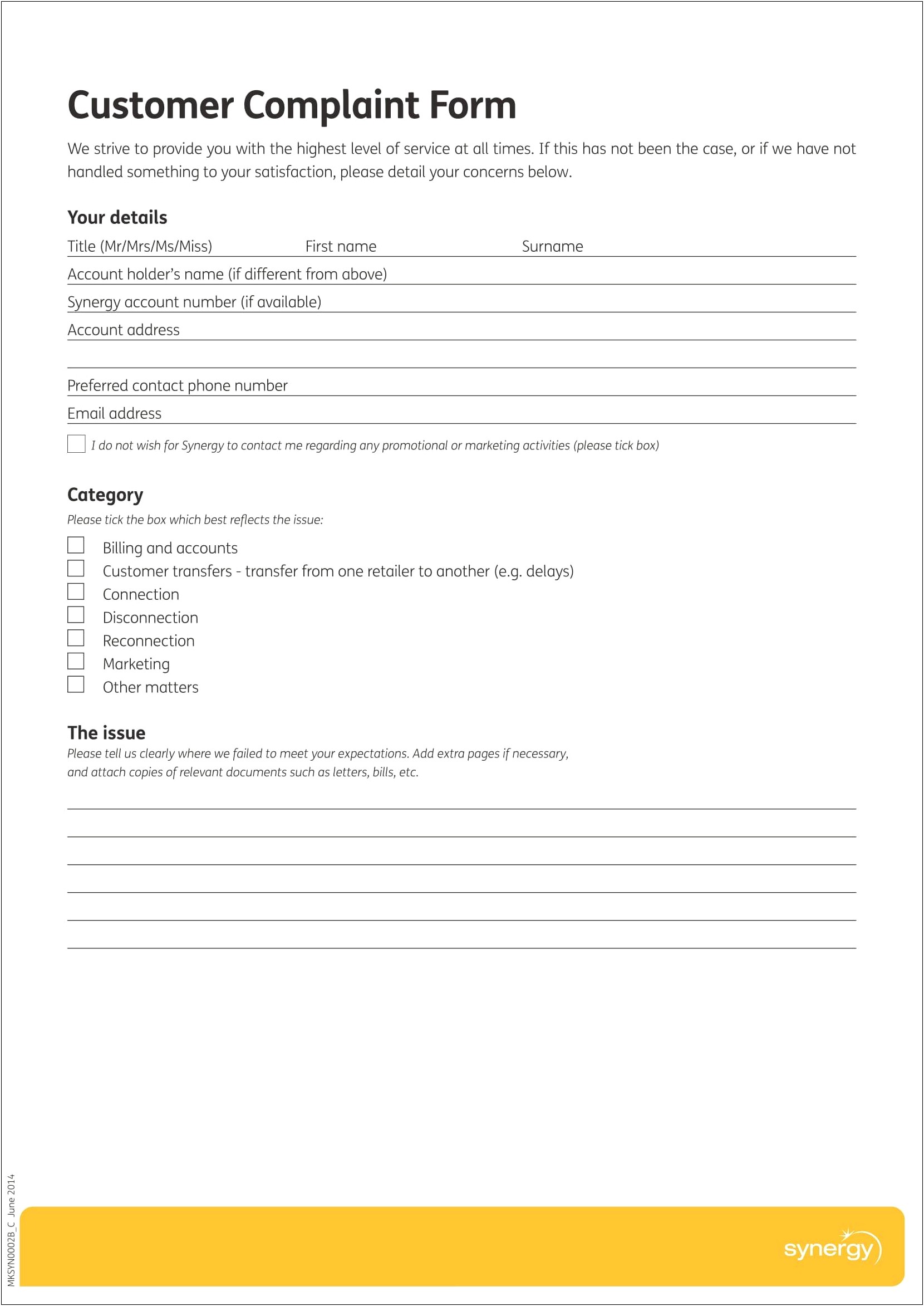 Answer To The Complaint Form Word Template