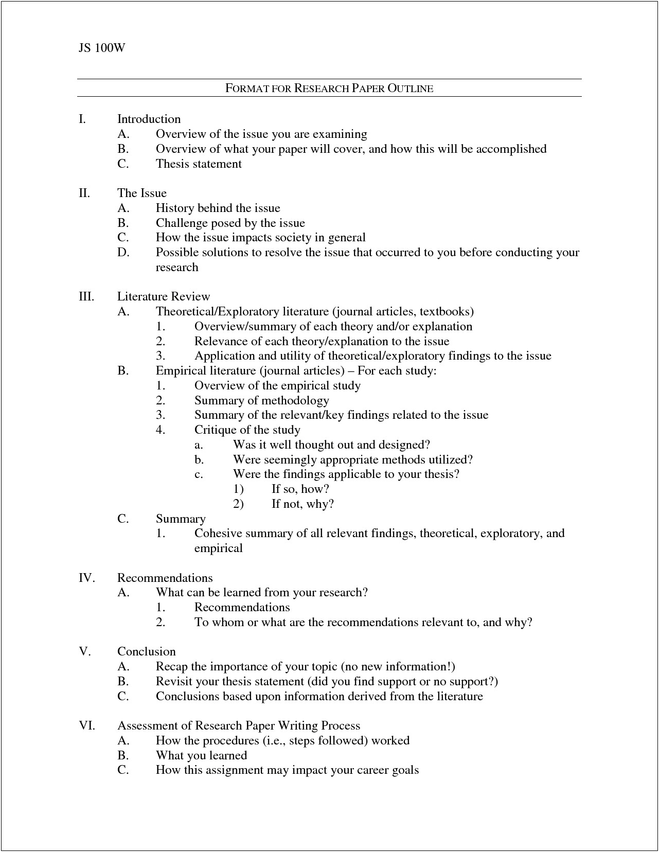 Apa Research Paper Outline Word Template