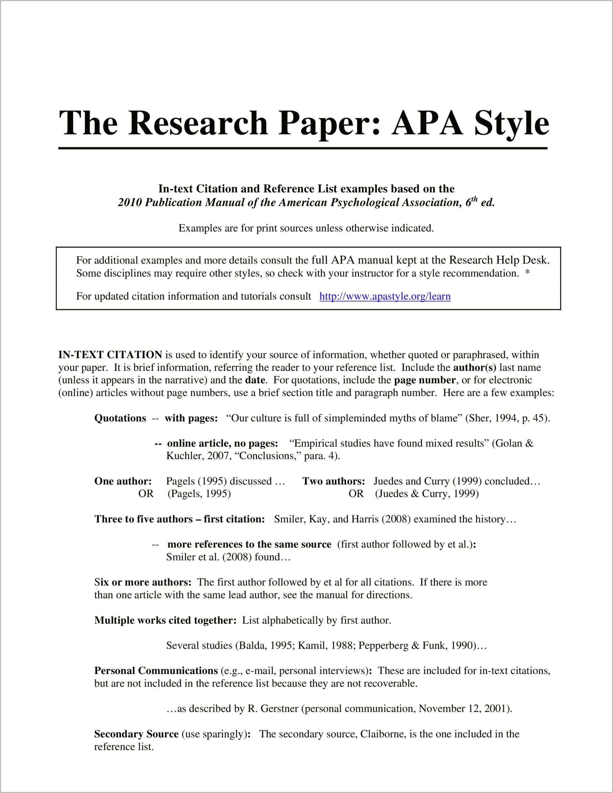 Apa Research Paper Template Word 2010
