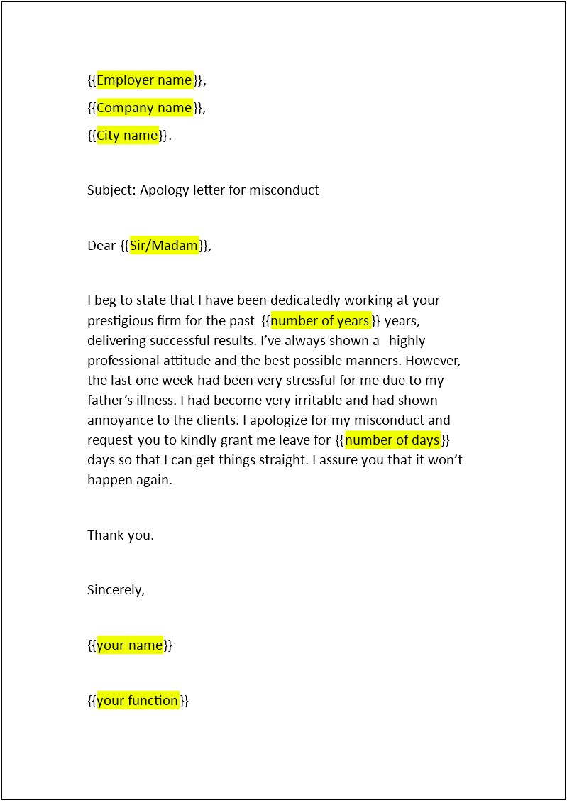 Apologies Letter For Mistake At Work Template Word