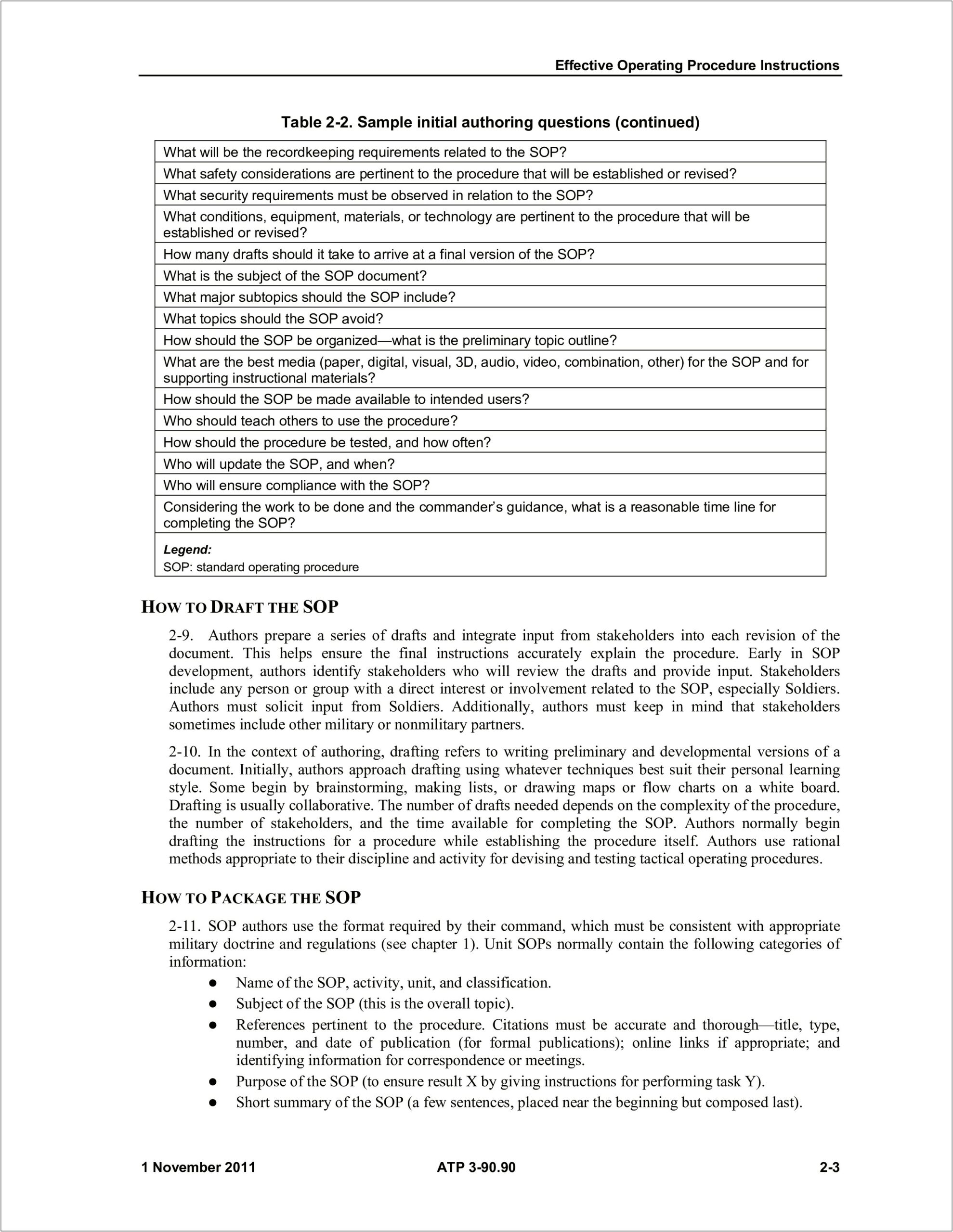 Army Standard Operating Procedure Template Word
