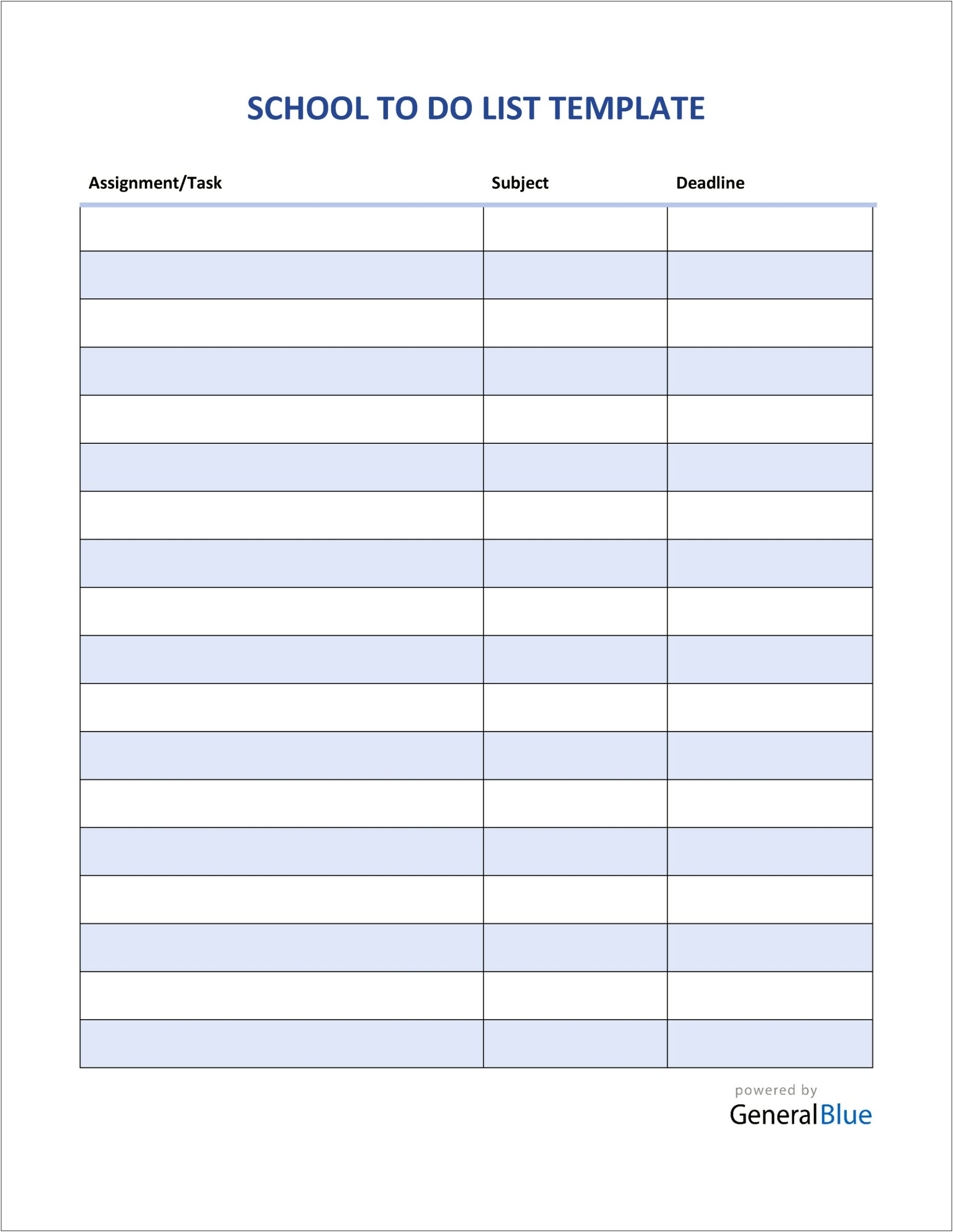Assignment To Do List Template Word