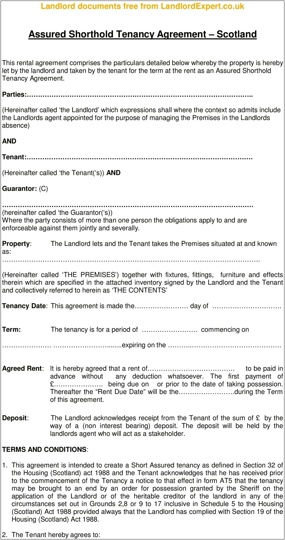 Assured Shorthold Tenancy Agreement Template Word Wales