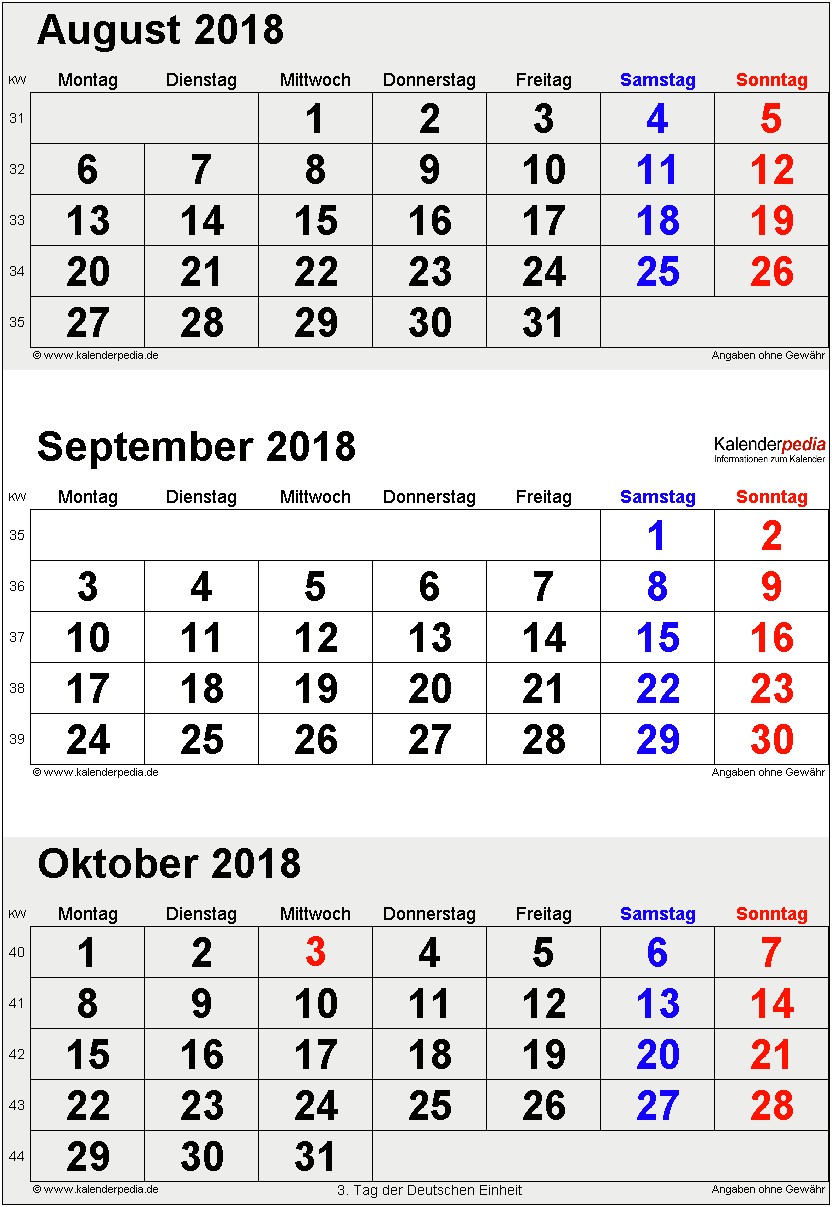 August September 2018 Calendar Template Word