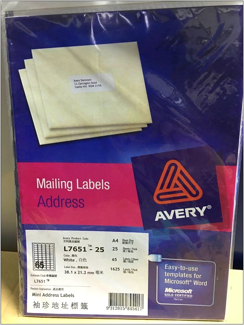Avery L7651 Label Template For Word