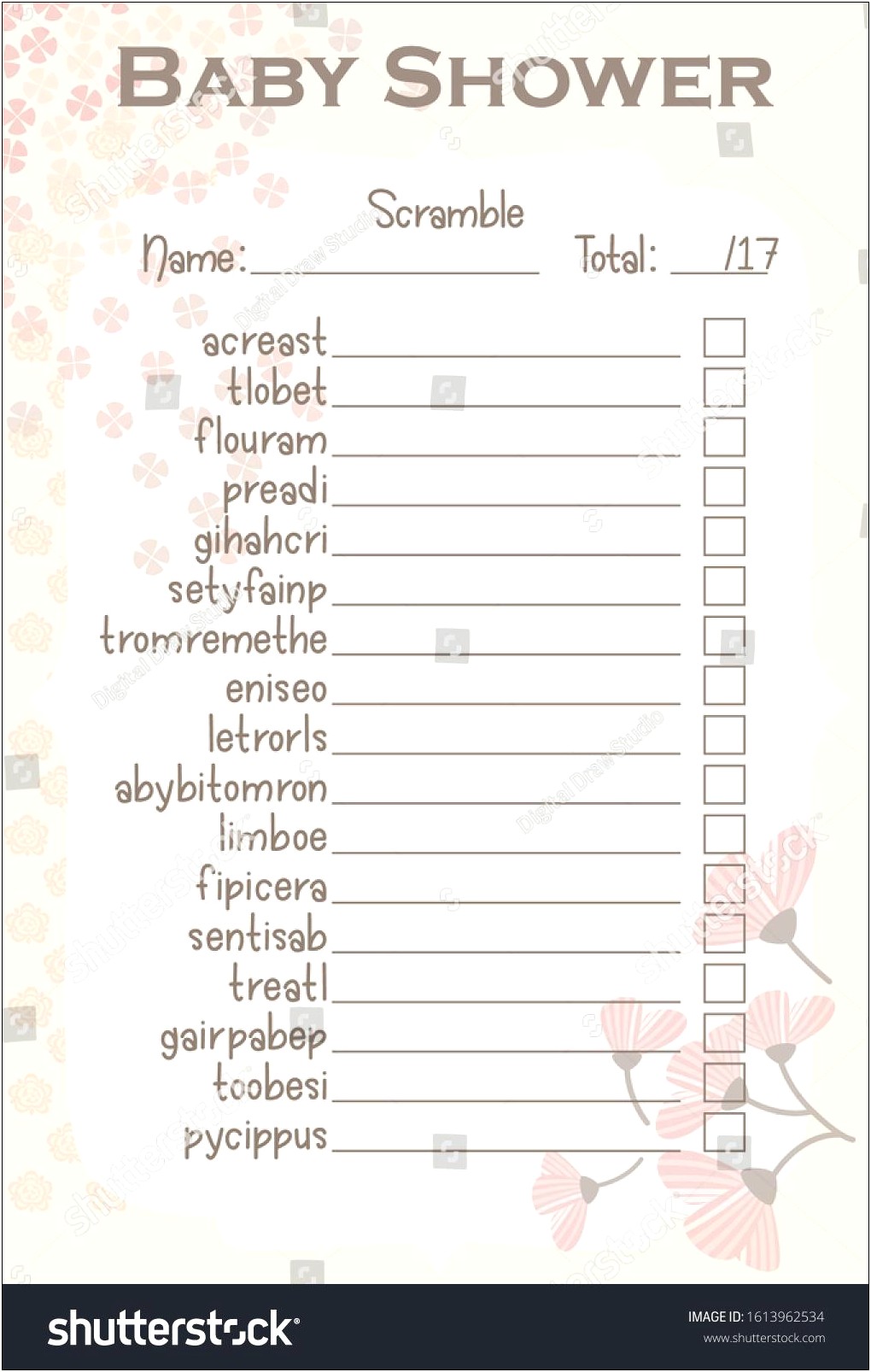 Baby Shower Word Scramble Game Template