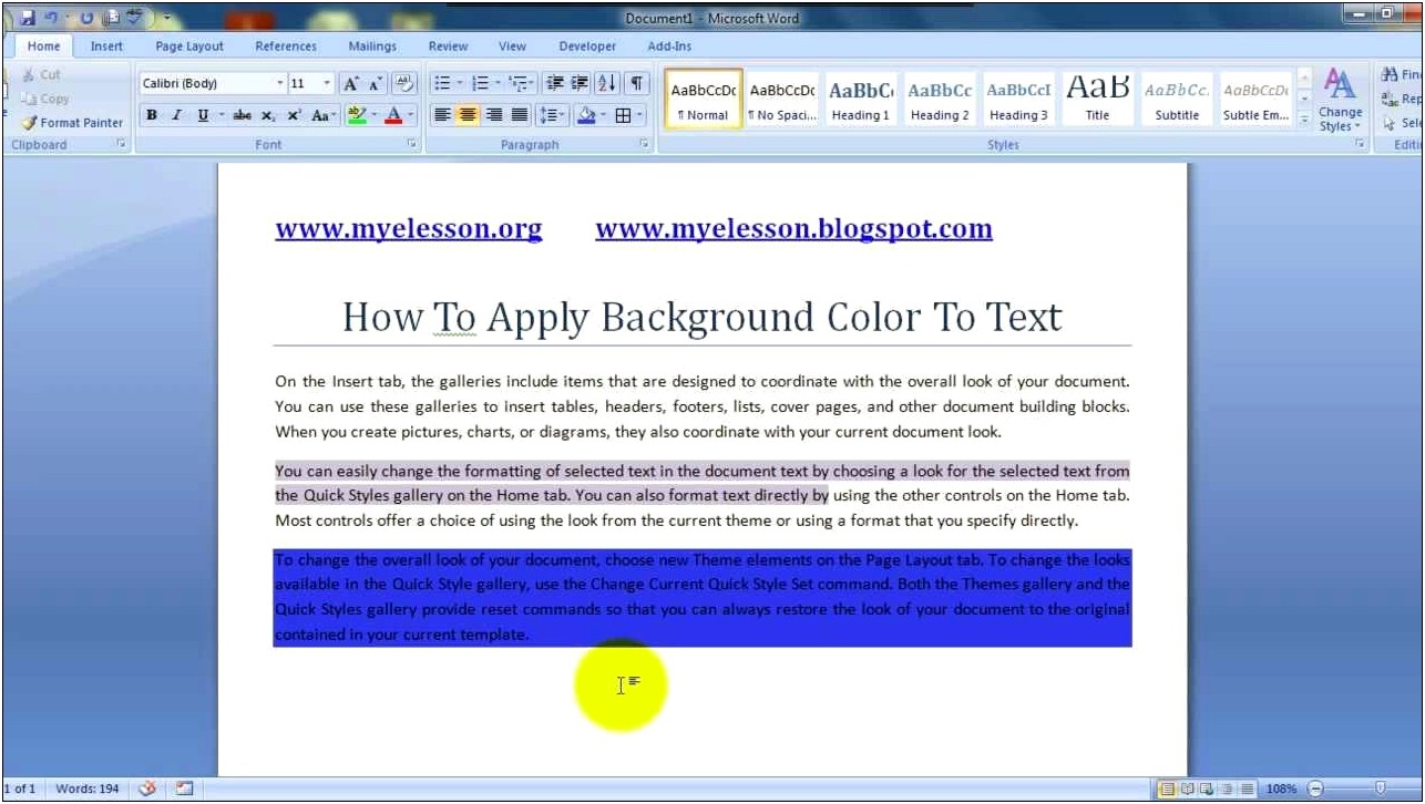 Background Color In A Template In Word