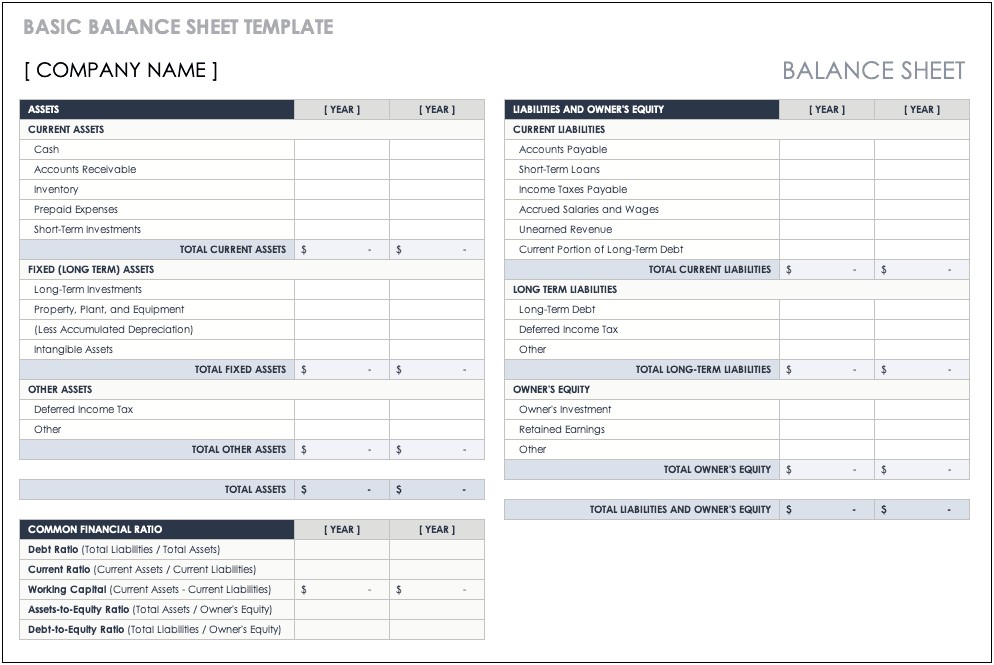 Balance Sheet Template Small Business Word