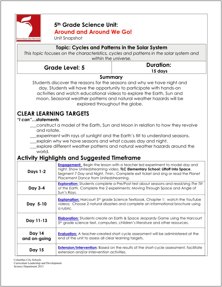 Baltimore School District Lesson Plan Template Word