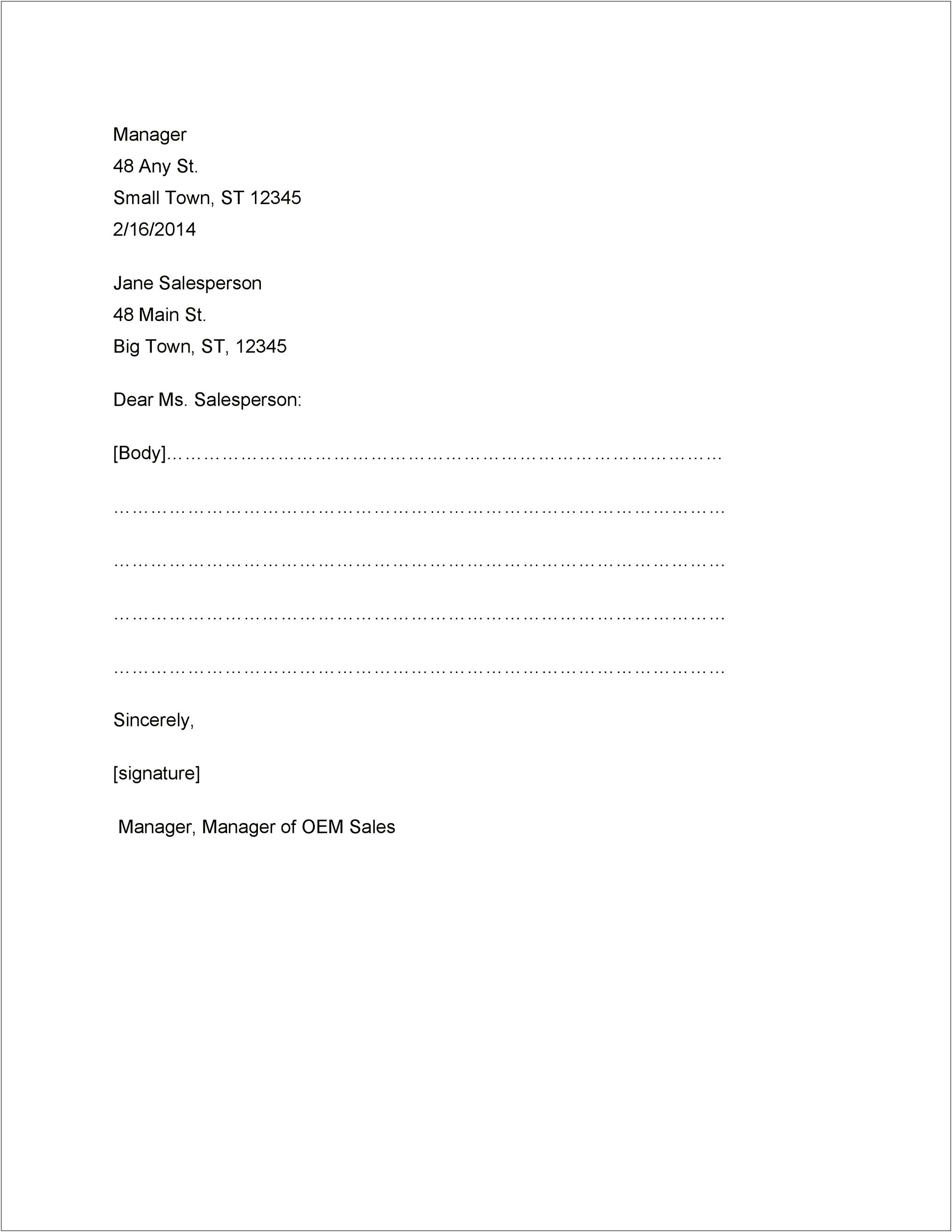 Basic Business Letter Template Word 2007