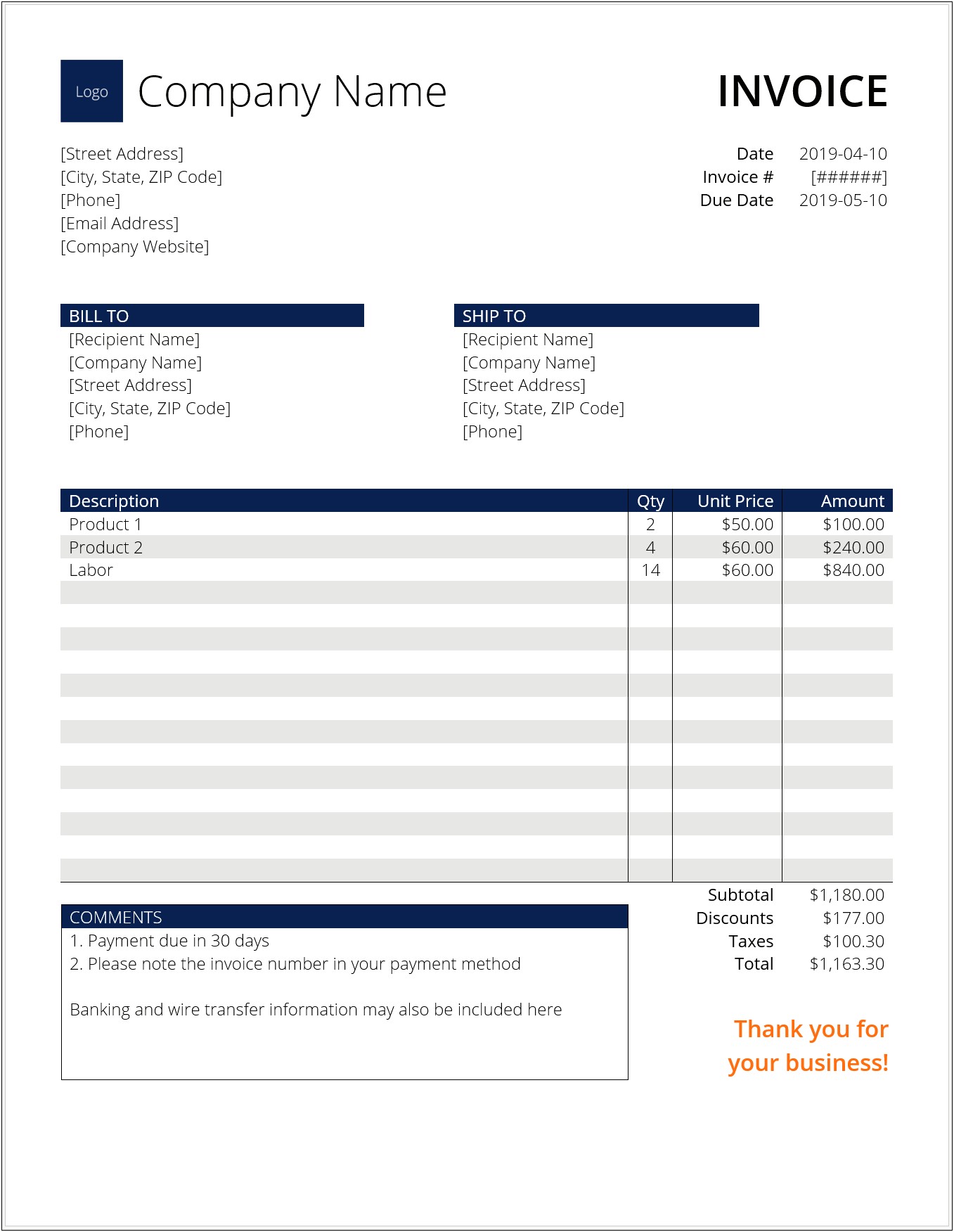 Basic Invoice Template For Microsoft Word