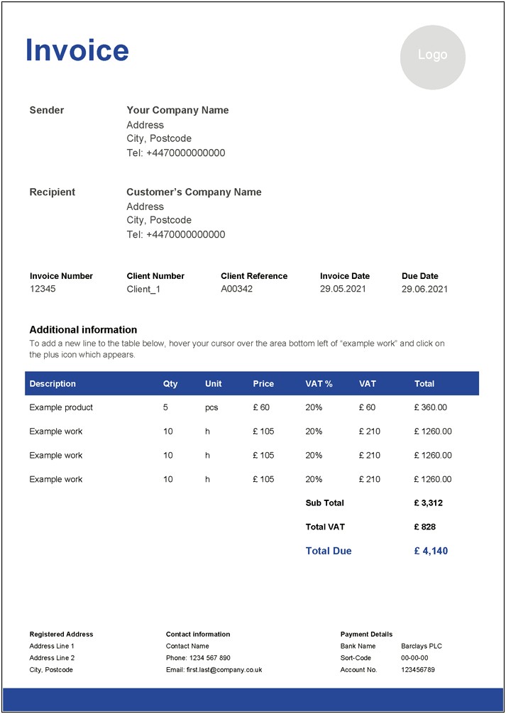 Basic Invoice Template For Payment In Word