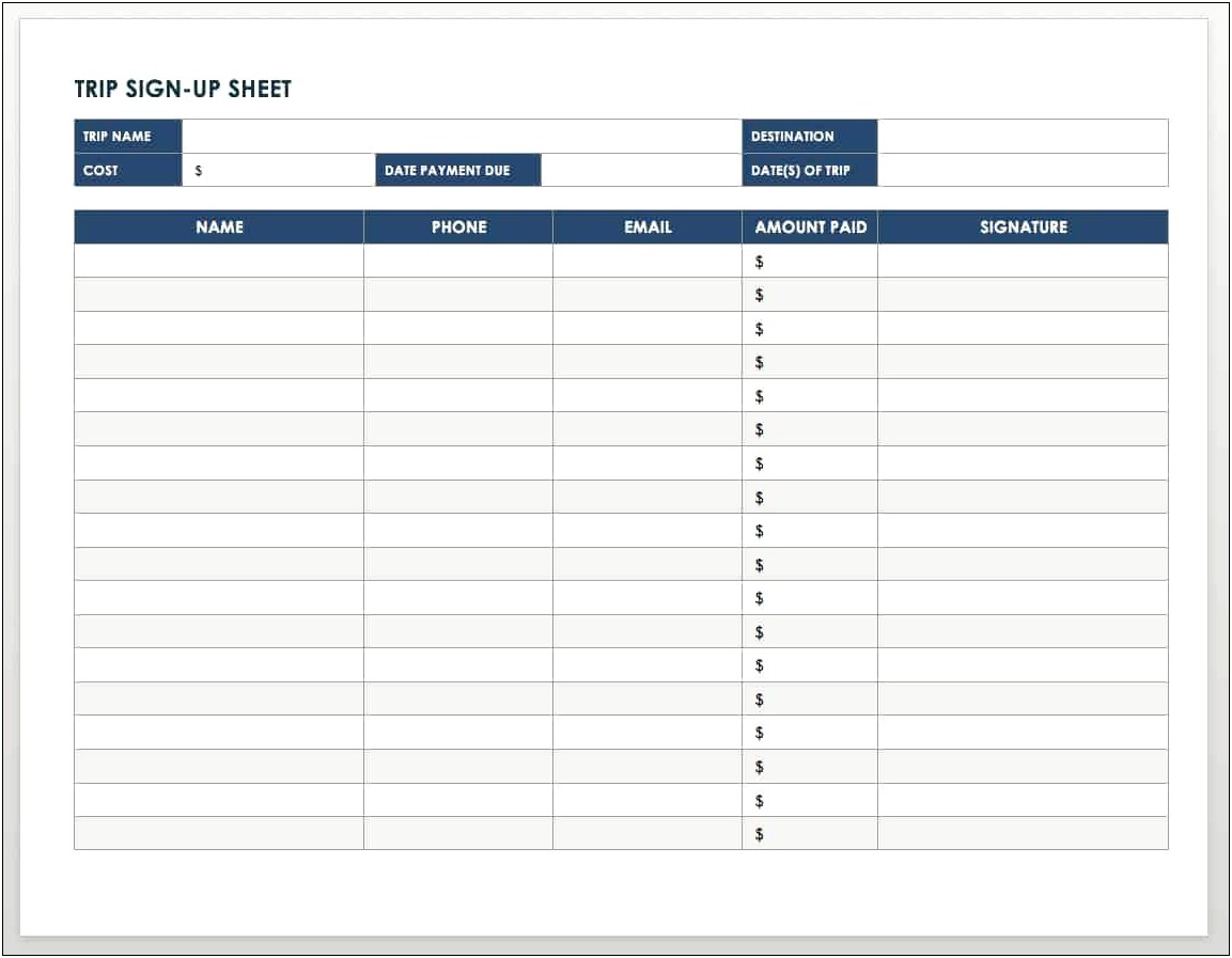 Basic Sign Up Sheet Template Word