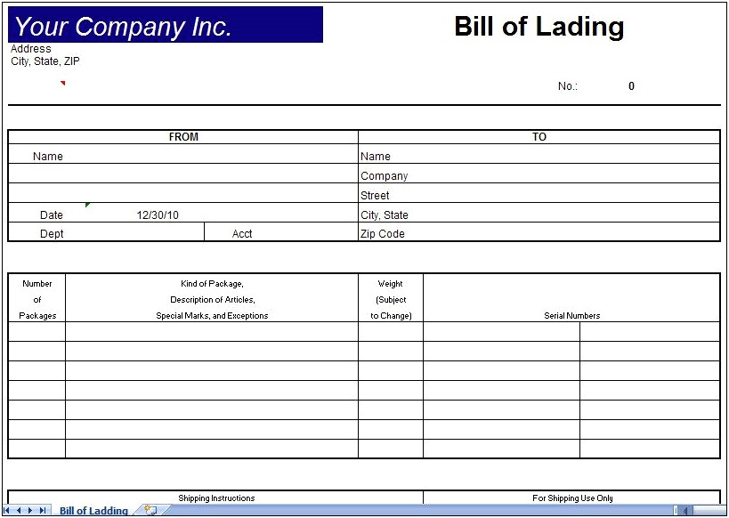 Bill Of Lading Template Ms Word
