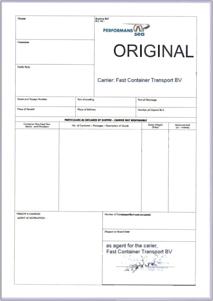 Bill Of Lading Template Word 2003
