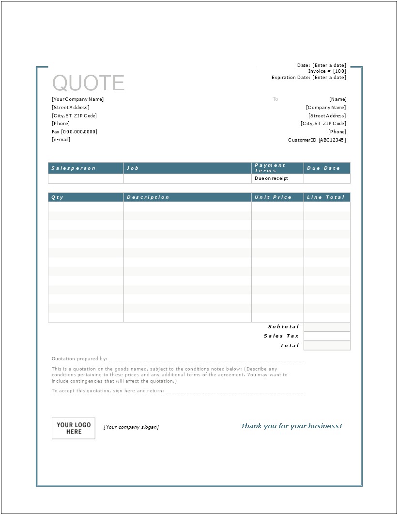 Bill Of Sale Product Word Template