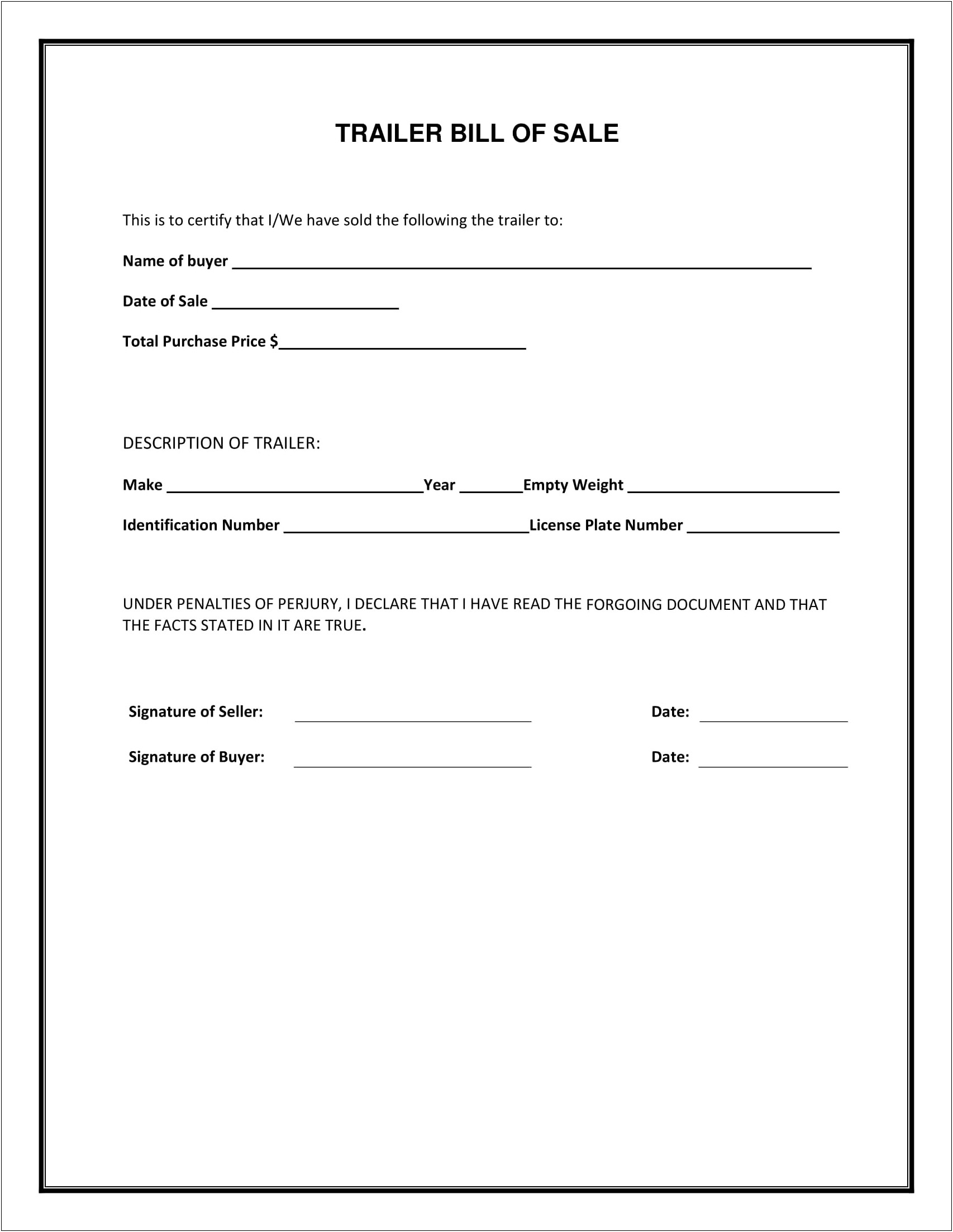 Bill Of Sale Template Florida Word