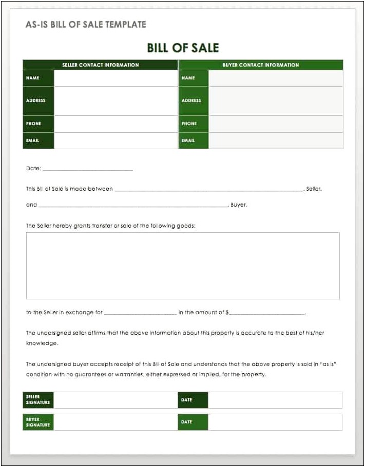 Bill Of Sale Template Texas Word Fillable