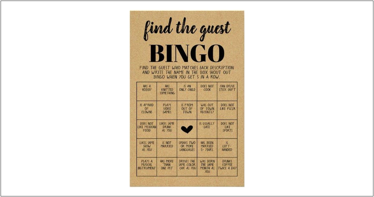 Bingo Card Template Word Bride And Groom