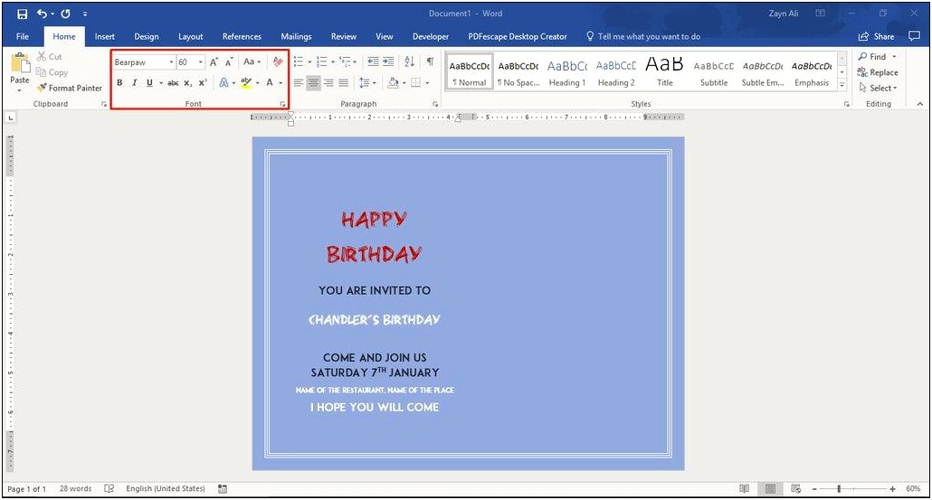 Birthday Card Template Microsoft Word 2010