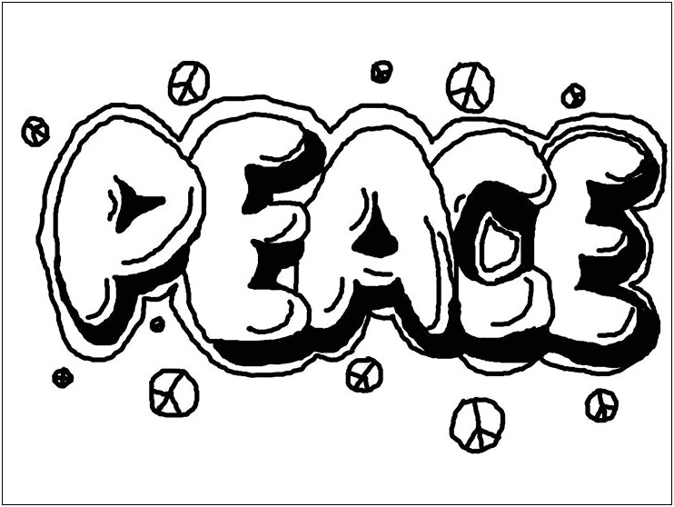 Black Outlined Word Peace Letter Templates To Color
