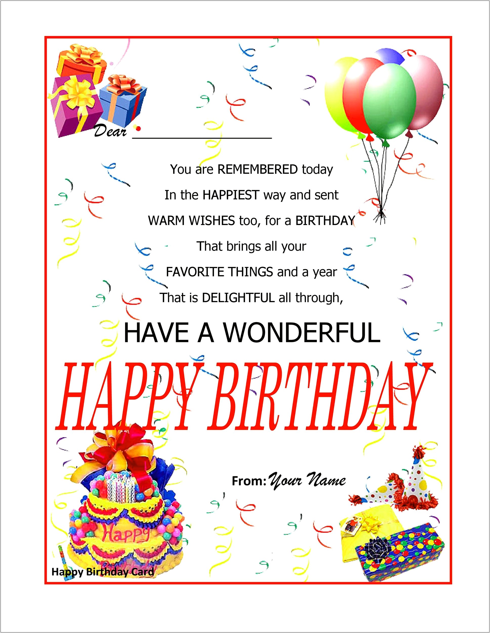 Blank Birthday Card Template Microsoft Word