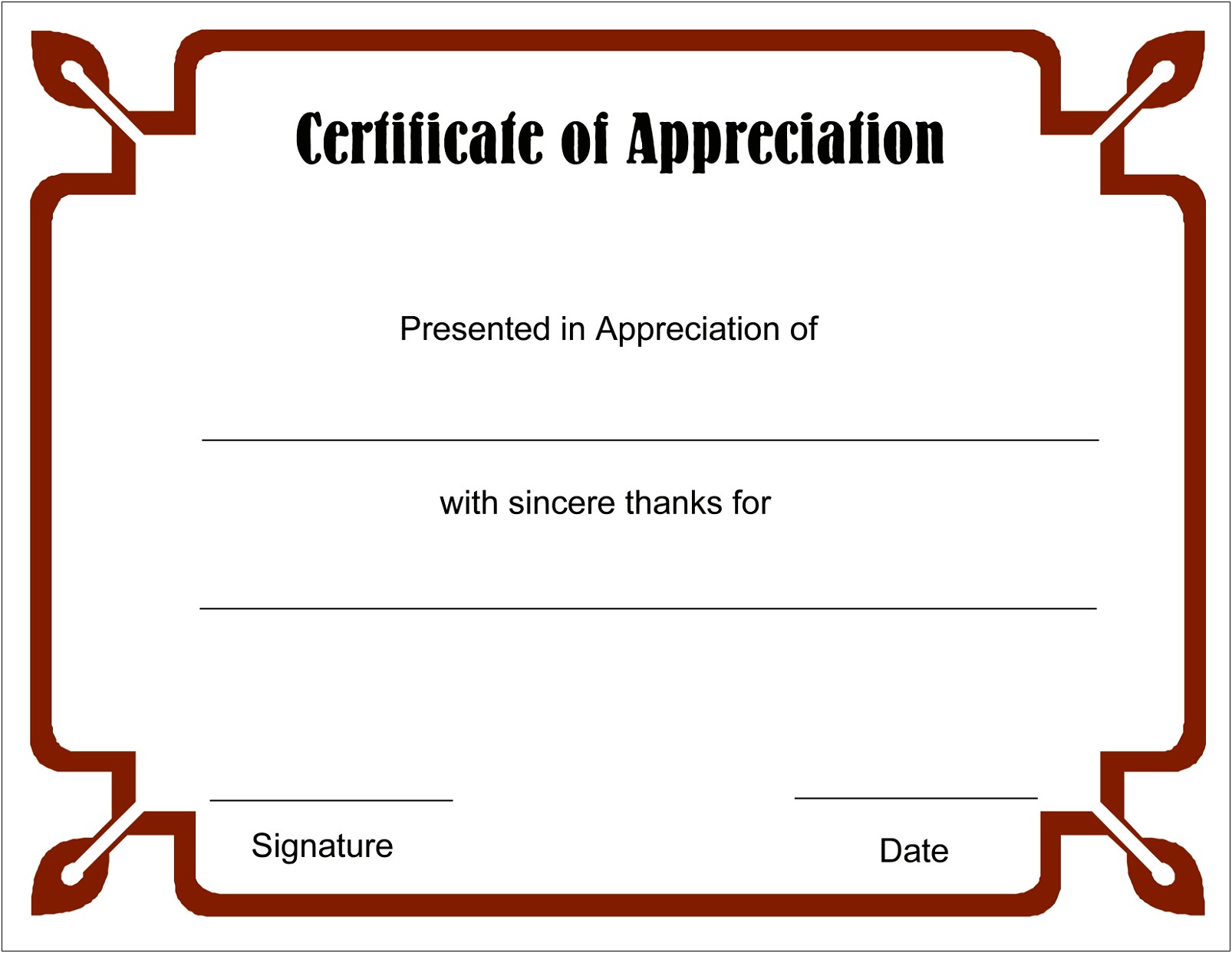 Blank Certificate Of Appreciation Template Word