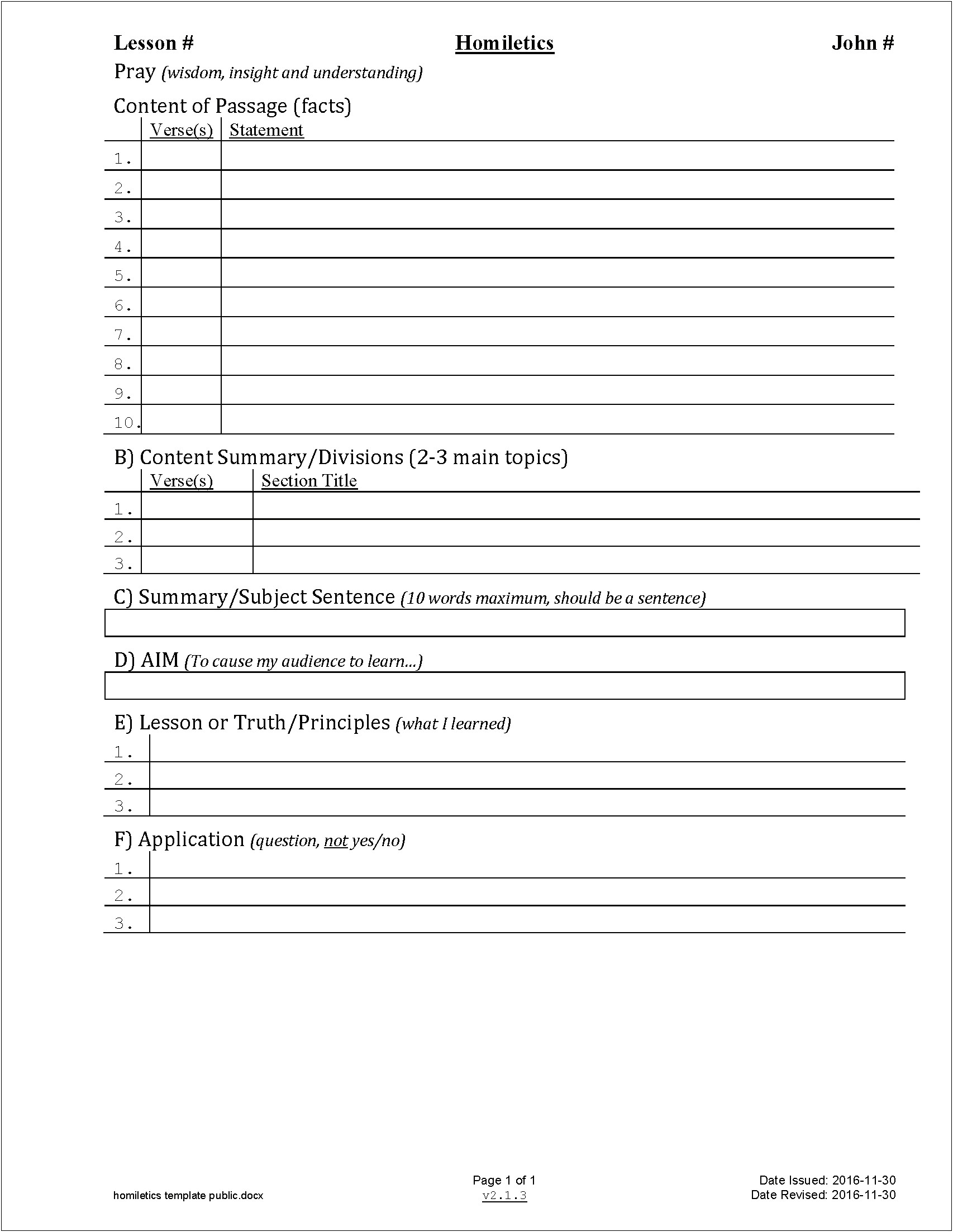 Blank Homiletics Template In A Word Document